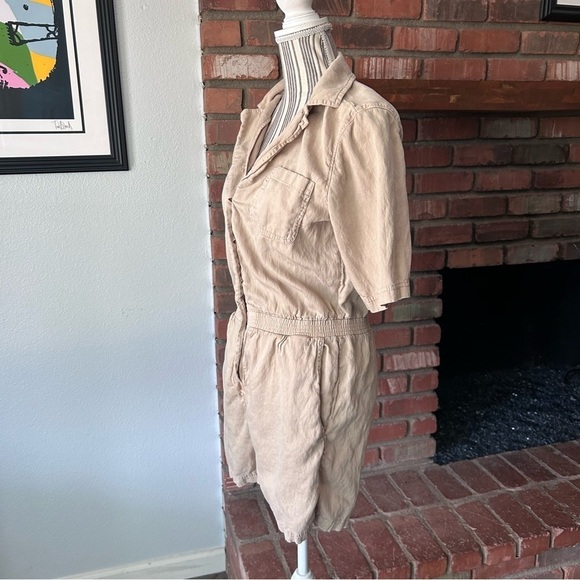 Faherty Arlie Day Short Sleeve Romper in Summer Sand Linen Blend Sz M - Picture 6 of 10